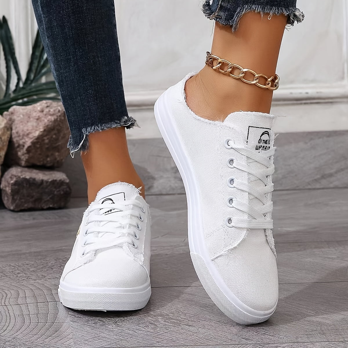 FLTHDD Women‘s Casual Canvas Sneakers Trendy Backless Mule Skate Shoes