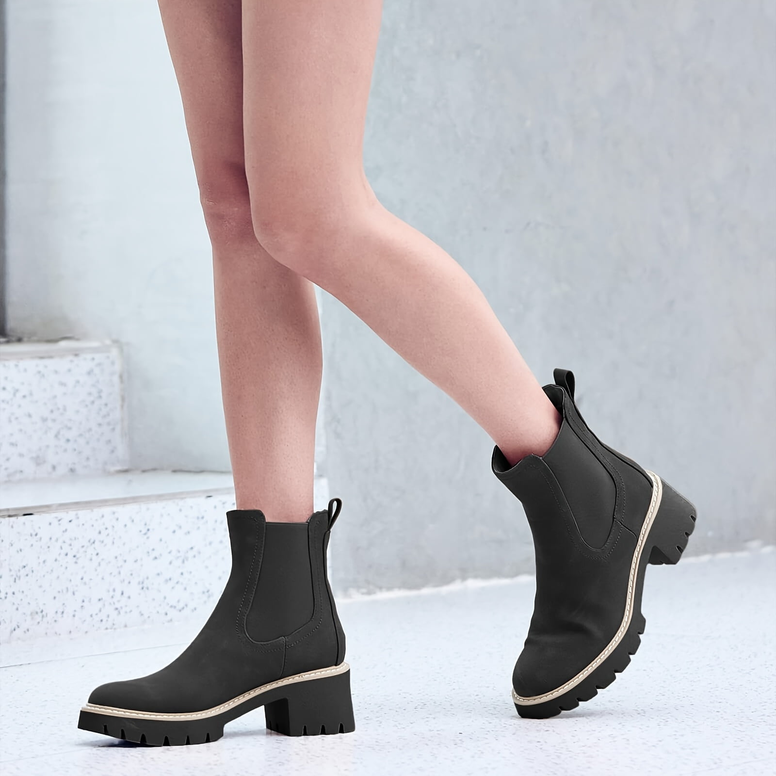 FLTHDD Women‘s Chelsea ankle boots women‘s one foot middle heel short