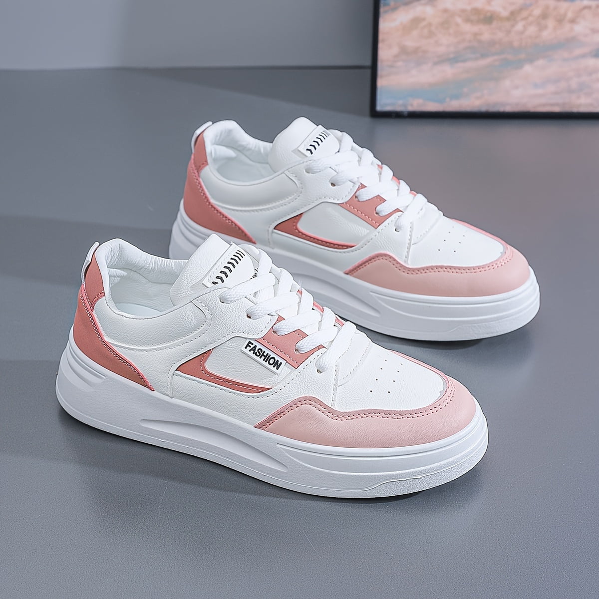 FLTHDD Women‘s Colorblock Casual Sneakers Lace Up Platform Soft Sole