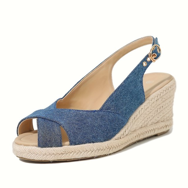 FLTHDD Women‘s Denim Wedge Heeled Sandals Casual Peep Toe Platform