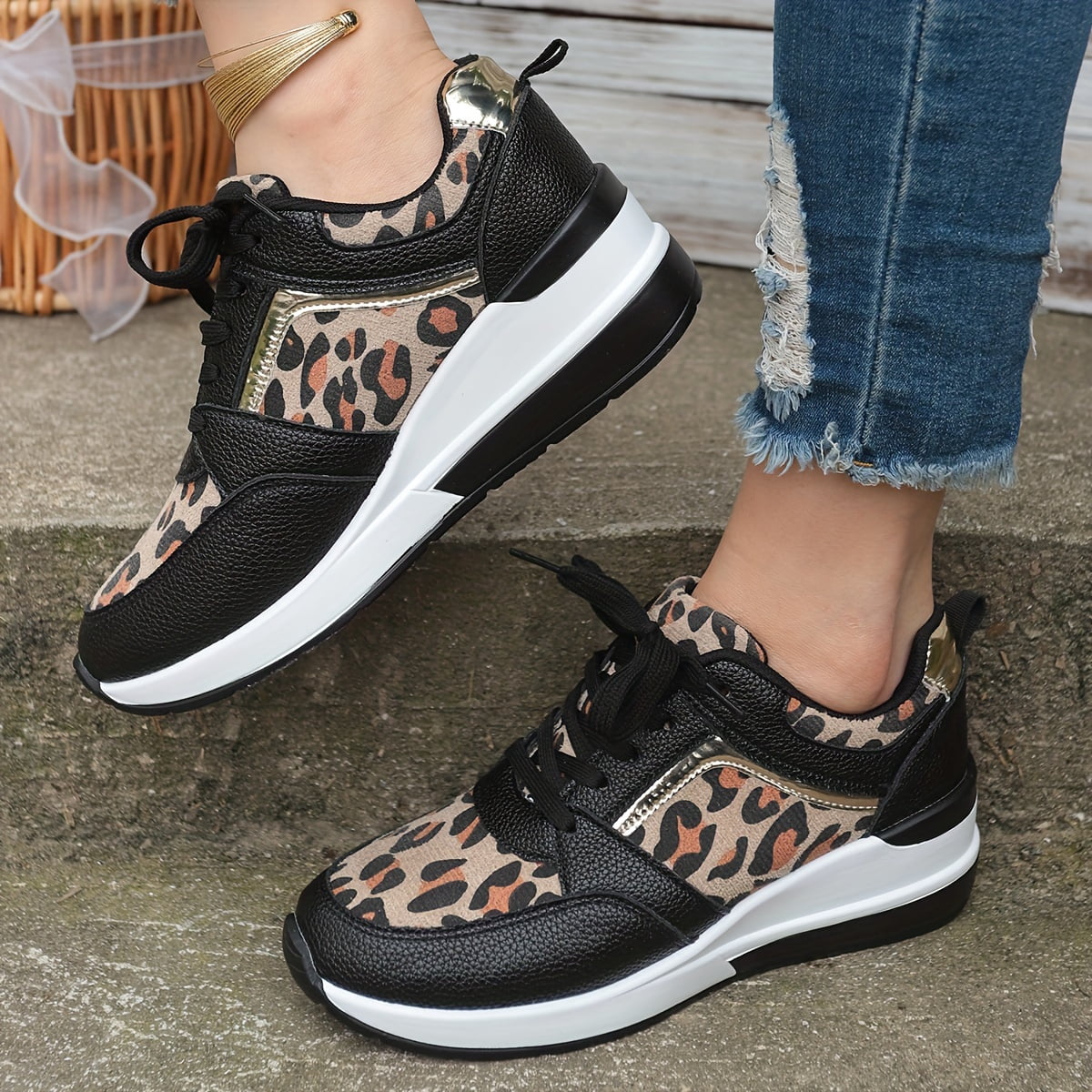 FLTHDD Women‘s Fashion Sneakers Leopard Print Casual Wedge Sports Shoes