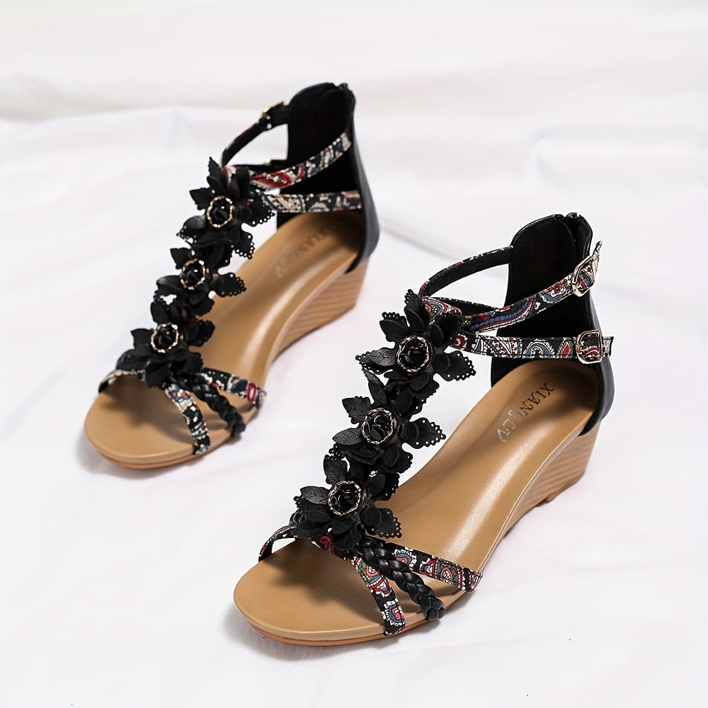 Toe Post Flower Detail Wedge Sandals