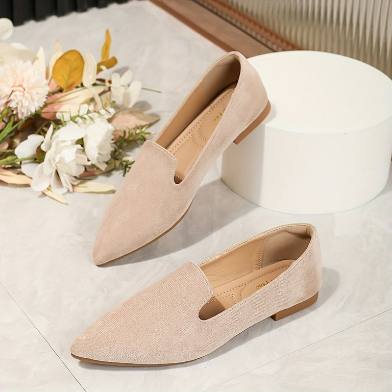 FLTHDD Women s Solid Color Flat Shoes Pointed Toe Soft Sole Slip On Shoes Comfy All Match Work Flats Gift