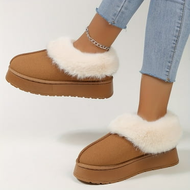FLTHDD Women‘s Solid Color Platform Snow Boots  Casual Slip On Plush Lined Boots  Comfortable Winter Boots Gift