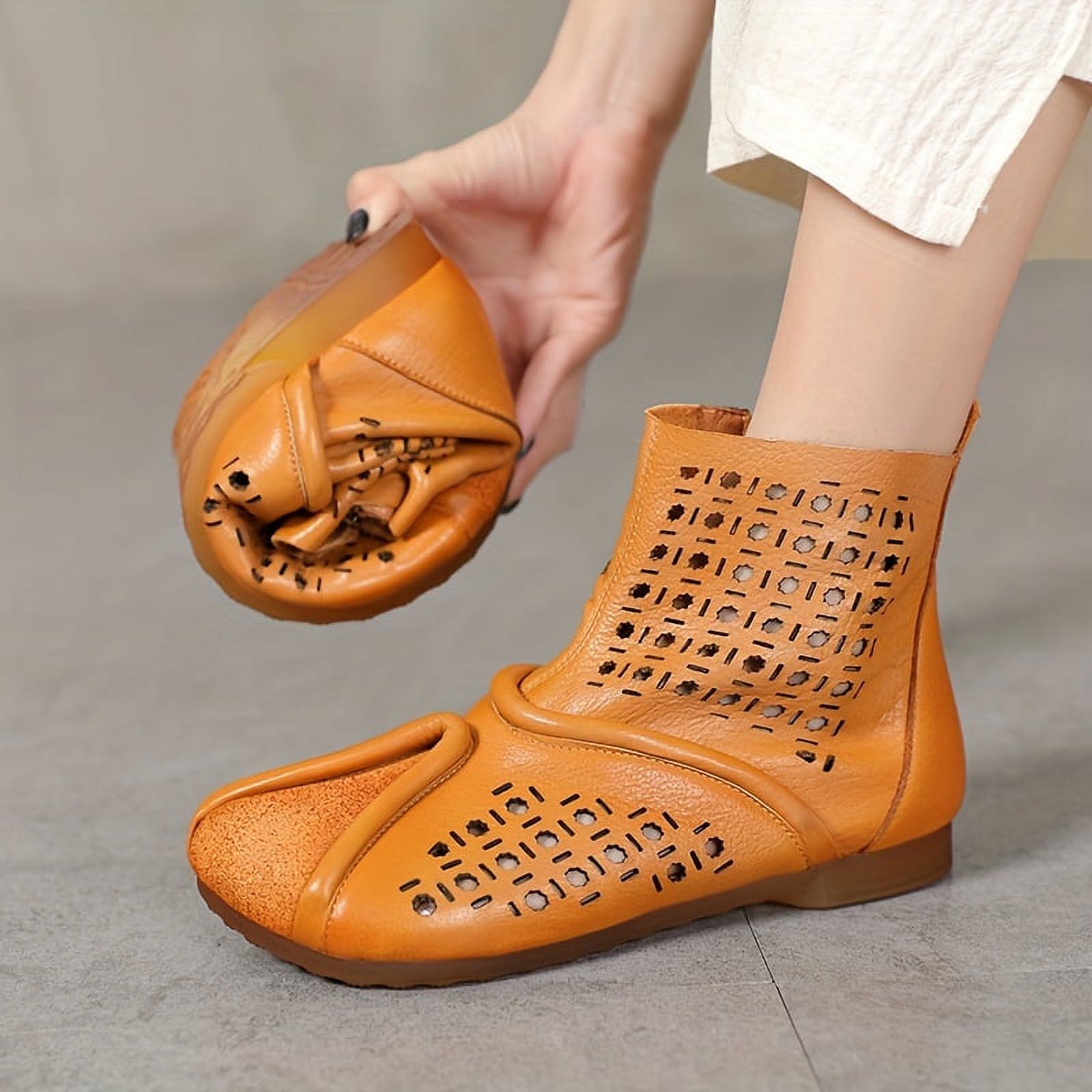 FLTHDD Women‘s Solid Color Short Boots Fashion Hollow Out Design Side