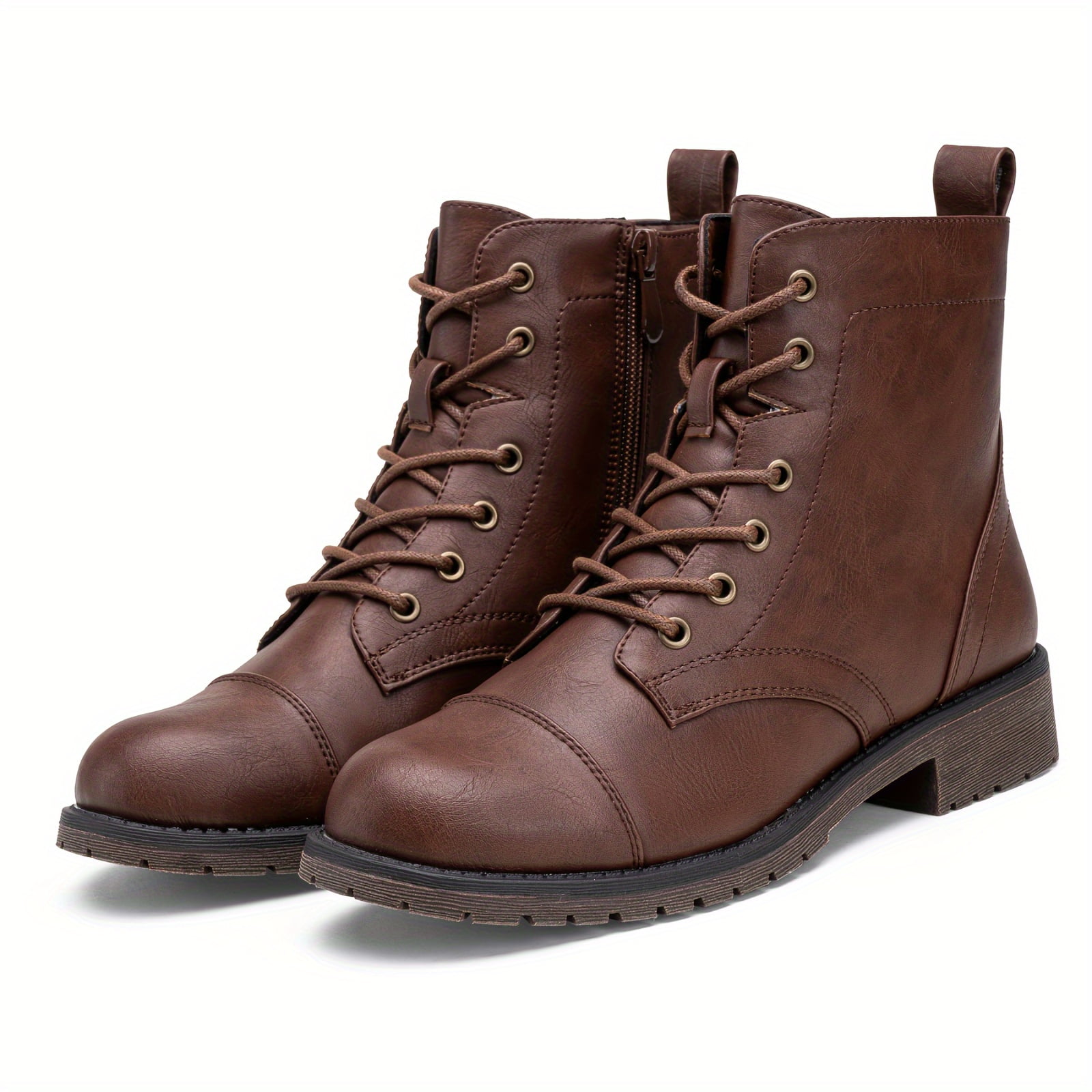 FLTHDD Womens Fashion Combat Booties Stylish Low Heel LaceUp Design