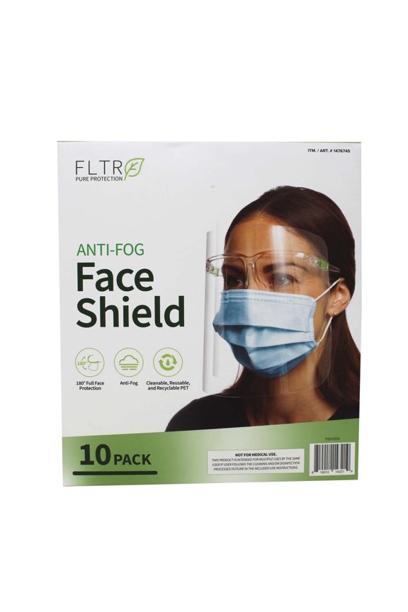 Anti-Fog Face Shield, Clear, 10 Count