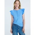 thumbnail image 1 of Free Assembly Women's and Women’s Plus Flutter Sleeve Henley Top, Sizes XS-4X, 1 of 5