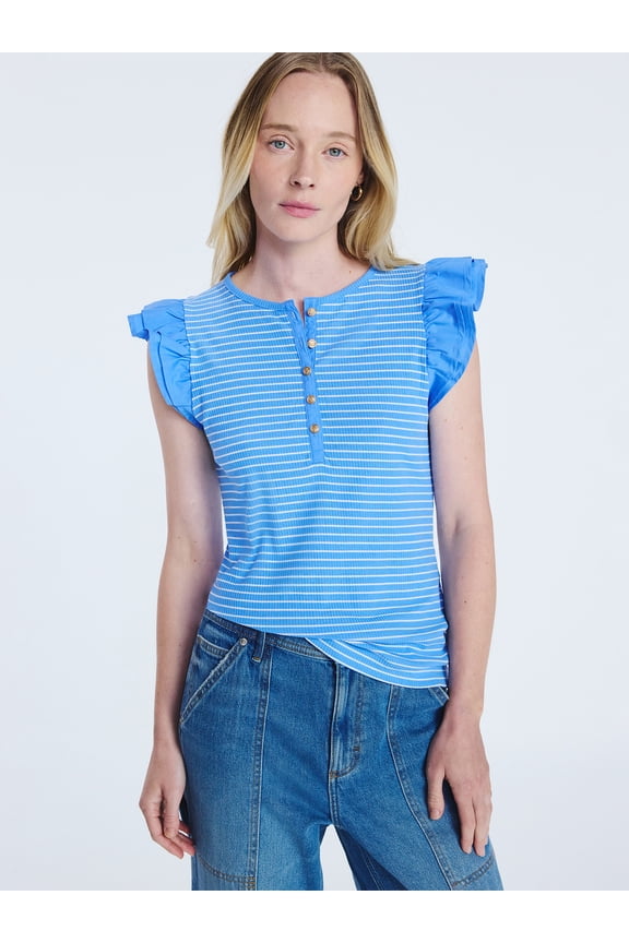 Women's and Women’s Plus Flutter Sleeve Henley Top, Sizes XS-4X