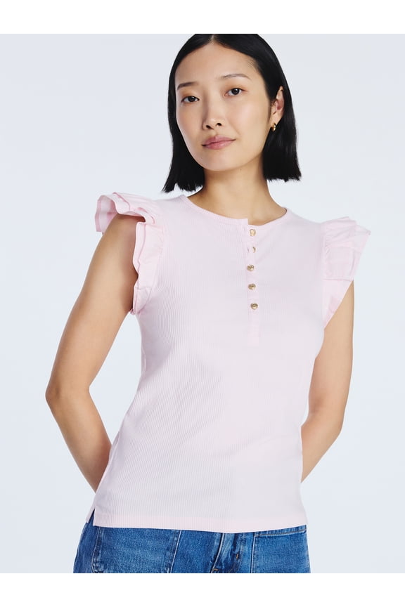 Women's and Women’s Plus Flutter Sleeve Henley Top, Sizes XS-4X