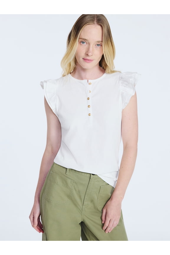 Women's and Women’s Plus Flutter Sleeve Henley Top, Sizes XS-4X