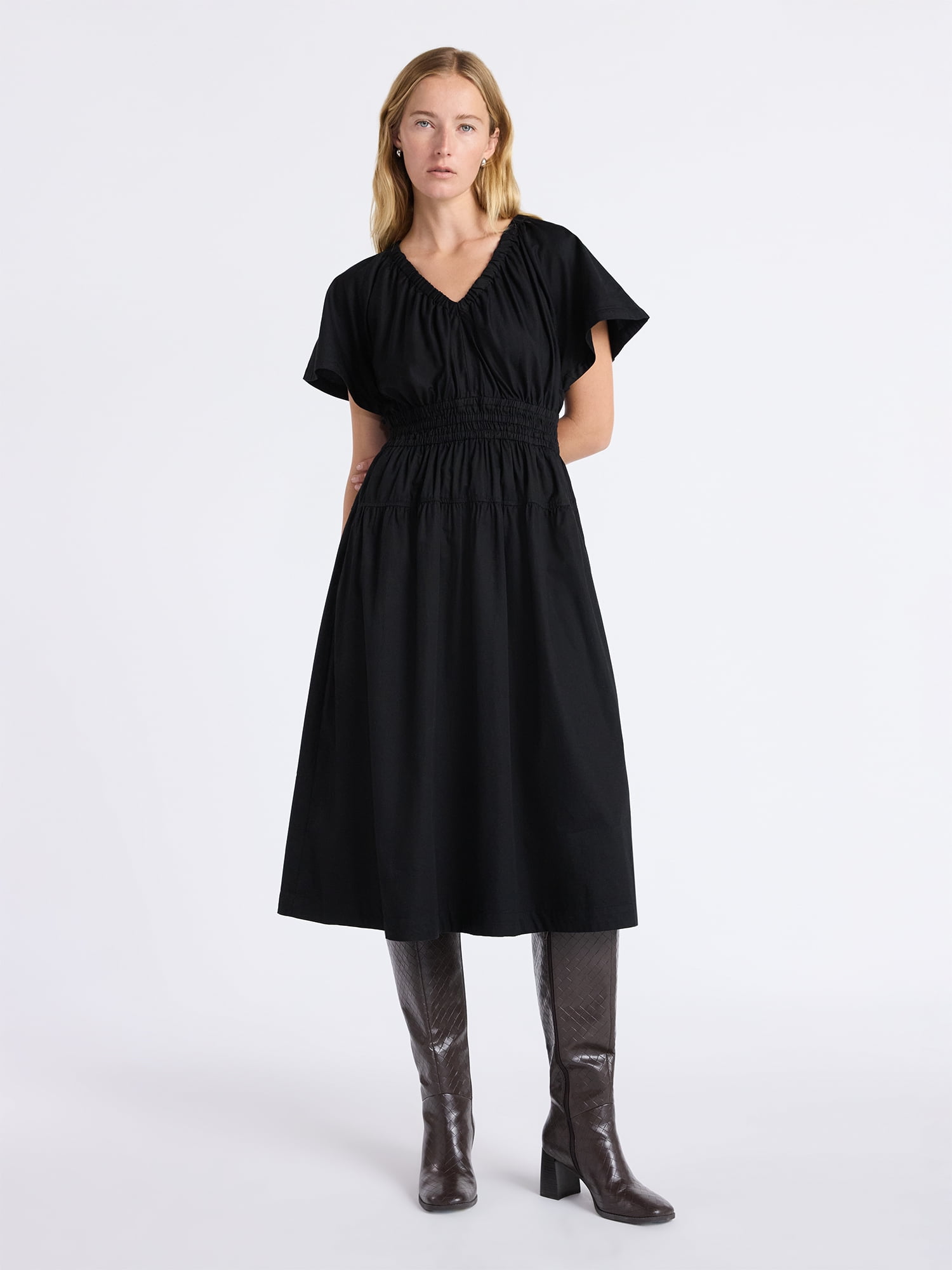 free assembly women's cotton midi dress with puff sleeves reviews Free Assembly Women's and Women's Plus Cotton Midi Dress with Puff Sleeves, Sizes XS-4X