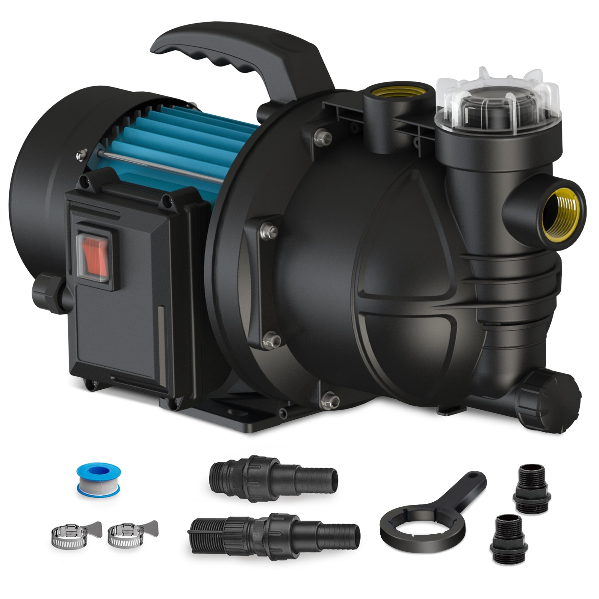 FLUENTPOWER 1.5HP Portable Garden Booster Pump with Prefilter, 1200GPH, Lift 151FT, Shallow Well Jet Pump, Water Transfer Draining Pump for Home Garden Lawn Sprinkler Irrigation
