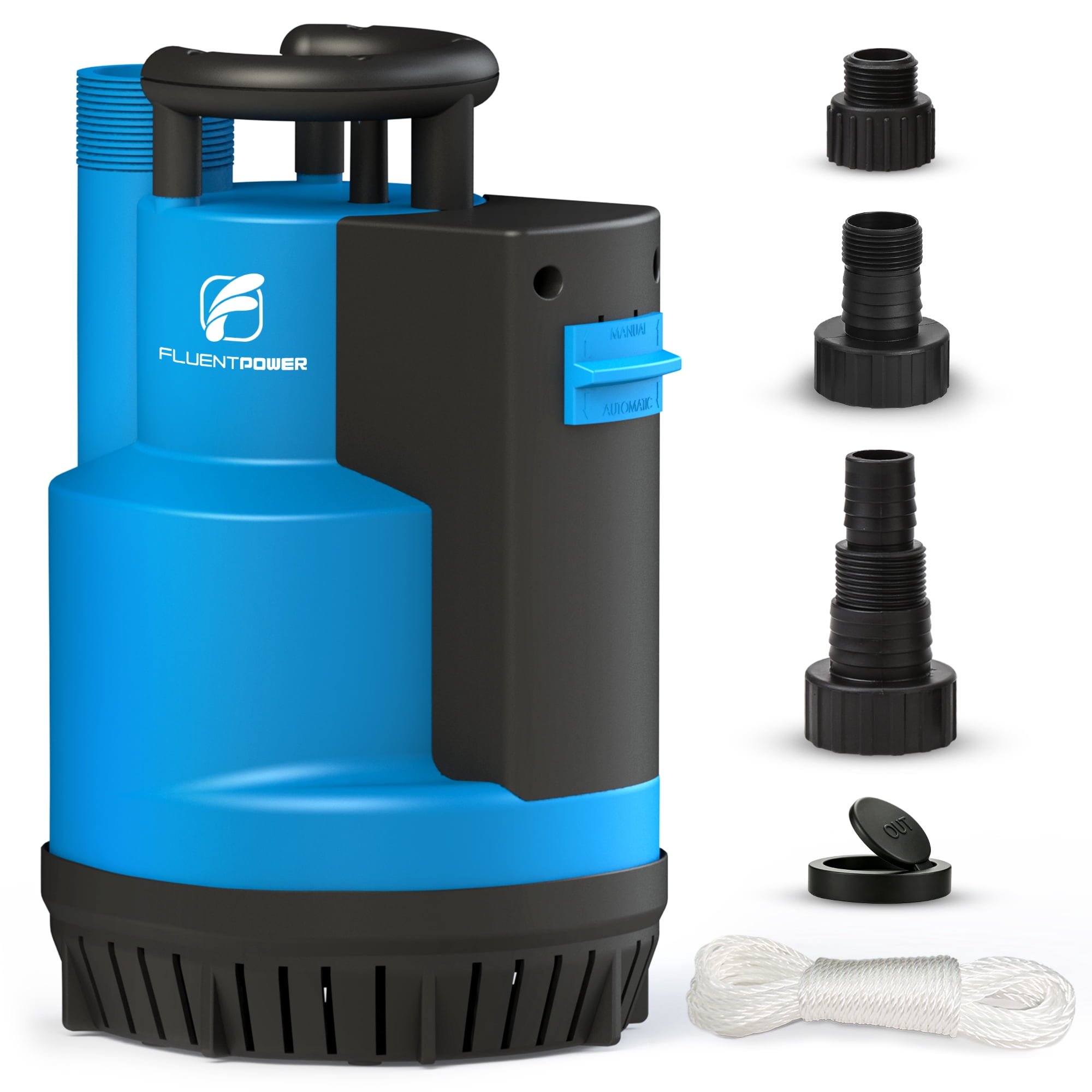 FLUENTPOWER 3/4 HP Submersible Sump Pump, 3100 GPH Utility Water Pump, Auto/Manual Control, Integrated Float Switch
