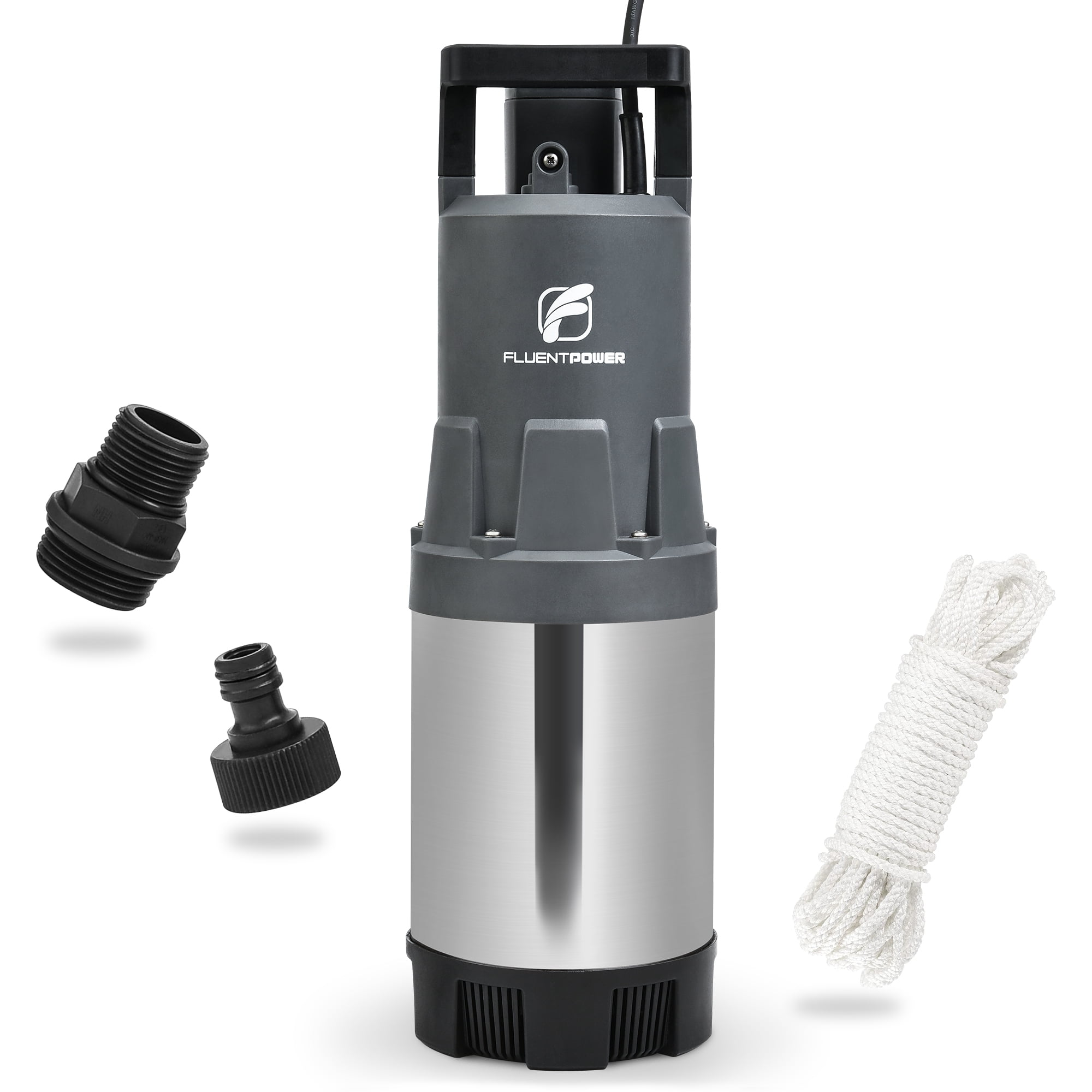 FLUENTPOWER Deep Well Submersible Water Pump, 1.5HP 1700GPH, 147' Head, Automatic On/Off Water Pump with 49ft Cord, Stainless Steel, for Garden Home Watering and Farmland Irrigation