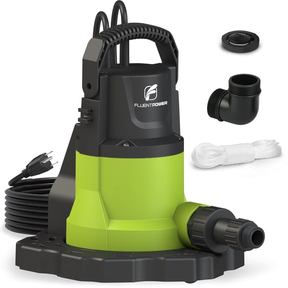 FLUENTPOWER Automatic Pool Cover Pump, 3/4HP 3400GPH Submersible Above Ground Water Removal Pump with Check Valve Adapter