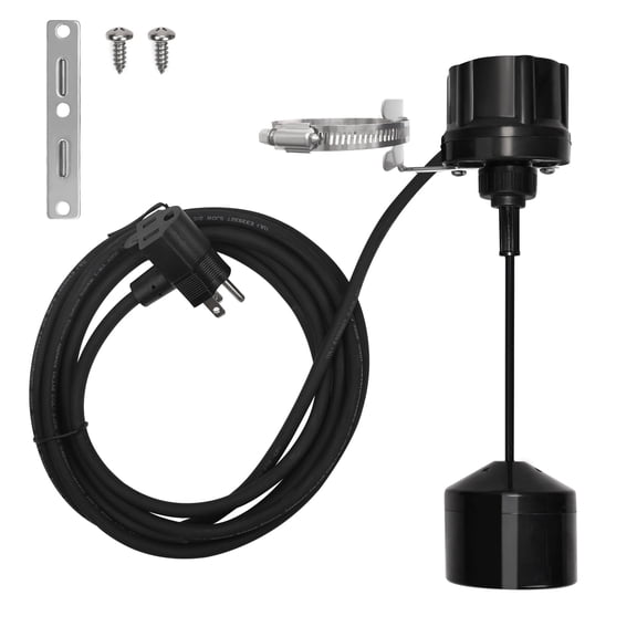 FLUENTPOWER Vertical Mechanical Float Switch Kit for Sump and Sewage Pumps, 120V, 10A Max, 10 ft Piggyback Cord, Black