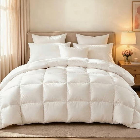 FLUFFAURORA All Season White Down Feather Comforter, 100% Cotton Down-Proof Duvet Insert with Corner Tabs，90×90inch