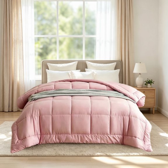 FLUFFAURORA Pink All-Season Down Alternative Comforter, Box Stitched Down Alternative comforter for all age groups,King size,102×90inch