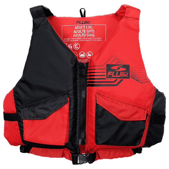 FLUID Adult Paddling Life Jacket and Vest, Unisex, Dual Size L/XL, Red