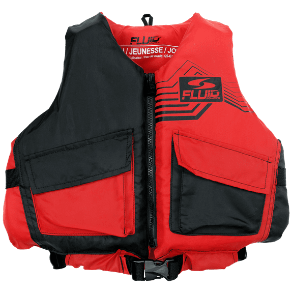 FLUID Youth Paddling Life Jacket and Vest, Unisex, 55-88 lbs., Red