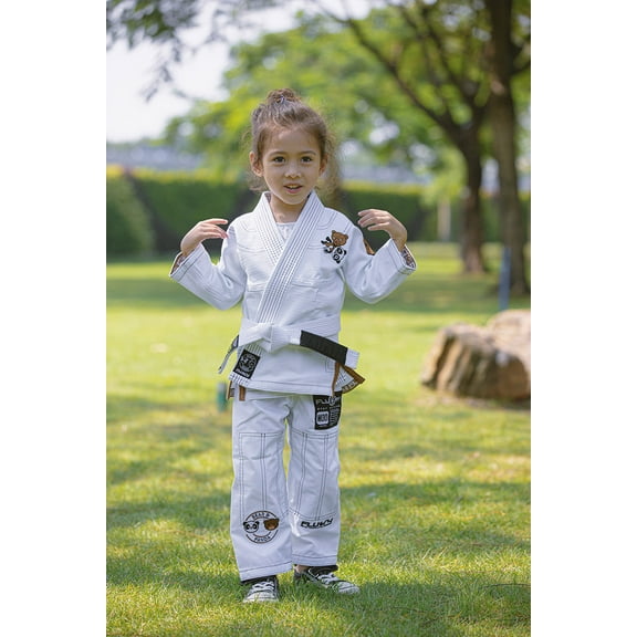 FLUORY Kids Youth Childrens All Around Brazilian Jiu Jitsu BJJ Gi Animal Bears Embroidery no Belt