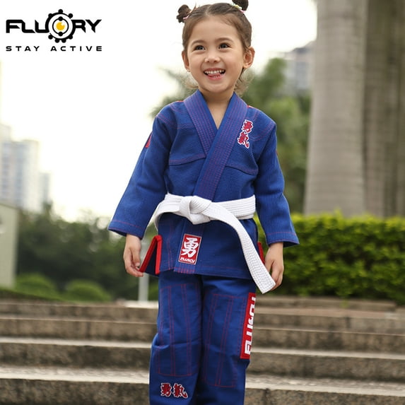 FLUORY Kids Youth Childrens All Around Brazilian Jiu Jitsu BJJ Gi Text YongQi Embroidery no Belt