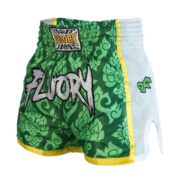 FLUORY Muay Thai Shorts Free Combat Mixed Martial Arts Boxing Training Match Side Hollow out Embroidery Shorts