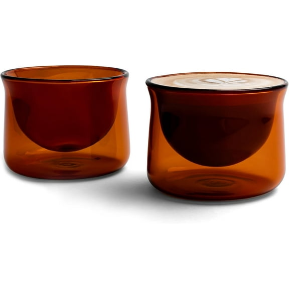 FLUR Latte Glasses (Set of 2) Perfect for Latte Art, Lattes, Cappuccinos & Flat Whites – Double-Walled Borosilicate Glass – Handmade, Lightweight & Durable – 7oz (Amber)