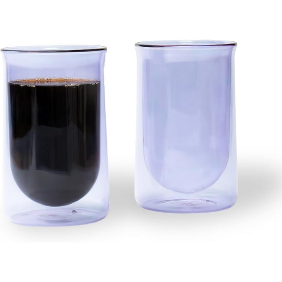 FLUR Tasting Glass (Set of 2): For Coffee, Matcha and Tea - Double-Walled Borosilicate Glass - Handmade - 11oz (Purple)