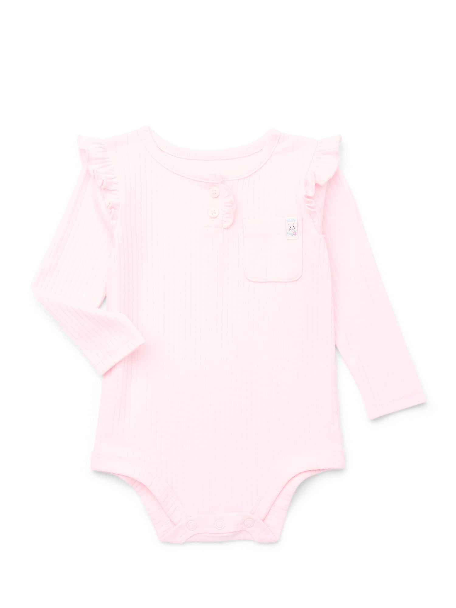Garanimals Baby Girl Henley Bodysuit with Front Pocket and Long Sleeves, Sizes 0-24 Months