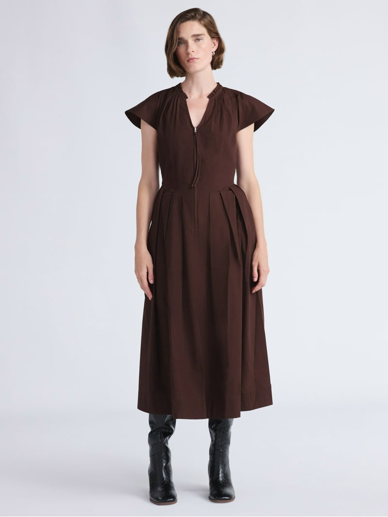 Free Assembly Women's and Women's Plus Zip Front Cotton Maxi Dress