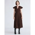 thumbnail image 1 of Free Assembly Women's and Women's Plus Zip Front Cotton Maxi Dress with Flutter Sleeves, Sizes XS-4X, 1 of 4