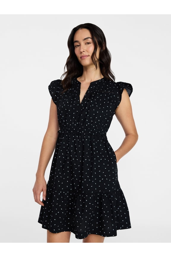 Women's Cotton Flutter Sleeve Mini Dress, Sizes XS-XXXL