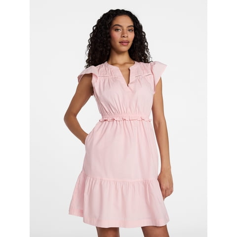 Women's Cotton Flutter Sleeve Mini Dress, Sizes XS-XXXL