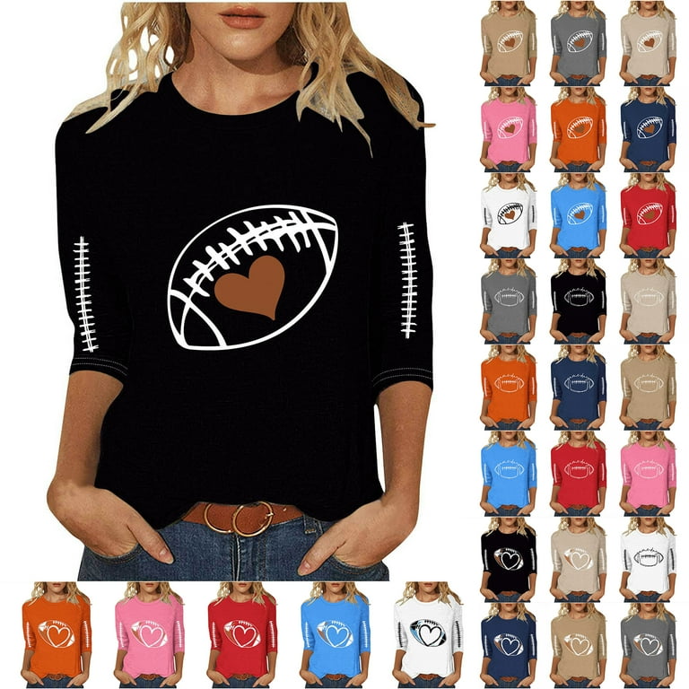 FLVPOV 3/4 Sleeve Football Shirts for Women Trendy Fall Basic