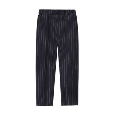 FLVPOV Boys Dress Pants Kids Casual Relaxed Fit Flat-Front School Uniform Pants Children's Button Straight Leg Trousers with Pockets Black 120