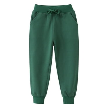 FLVPOV Boys Sweatpants Kid's Casual Cotton Solid Slim Fit Joggers Toddler Drawstring Elastic Waist Tapered Pants with Pockets Green 2-3 Years