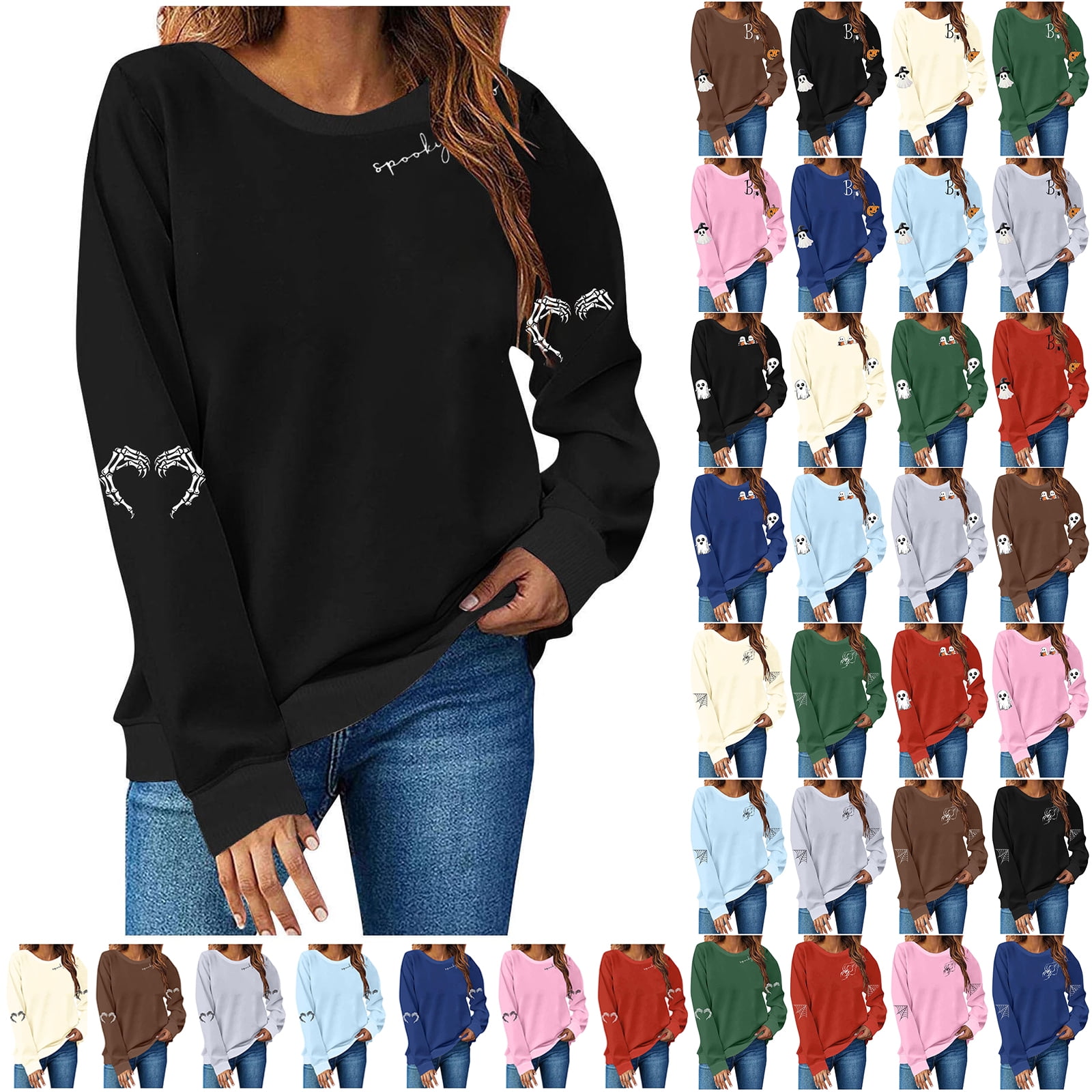 Halloween Sweaters For Women Cute Spooky Season Sweatshirt Graphic Ghost Sweater Plus Size Crewneck Holiday Outfits Fall Fashion Clothes Pullover Tops 2024 At Women's Clothing Store