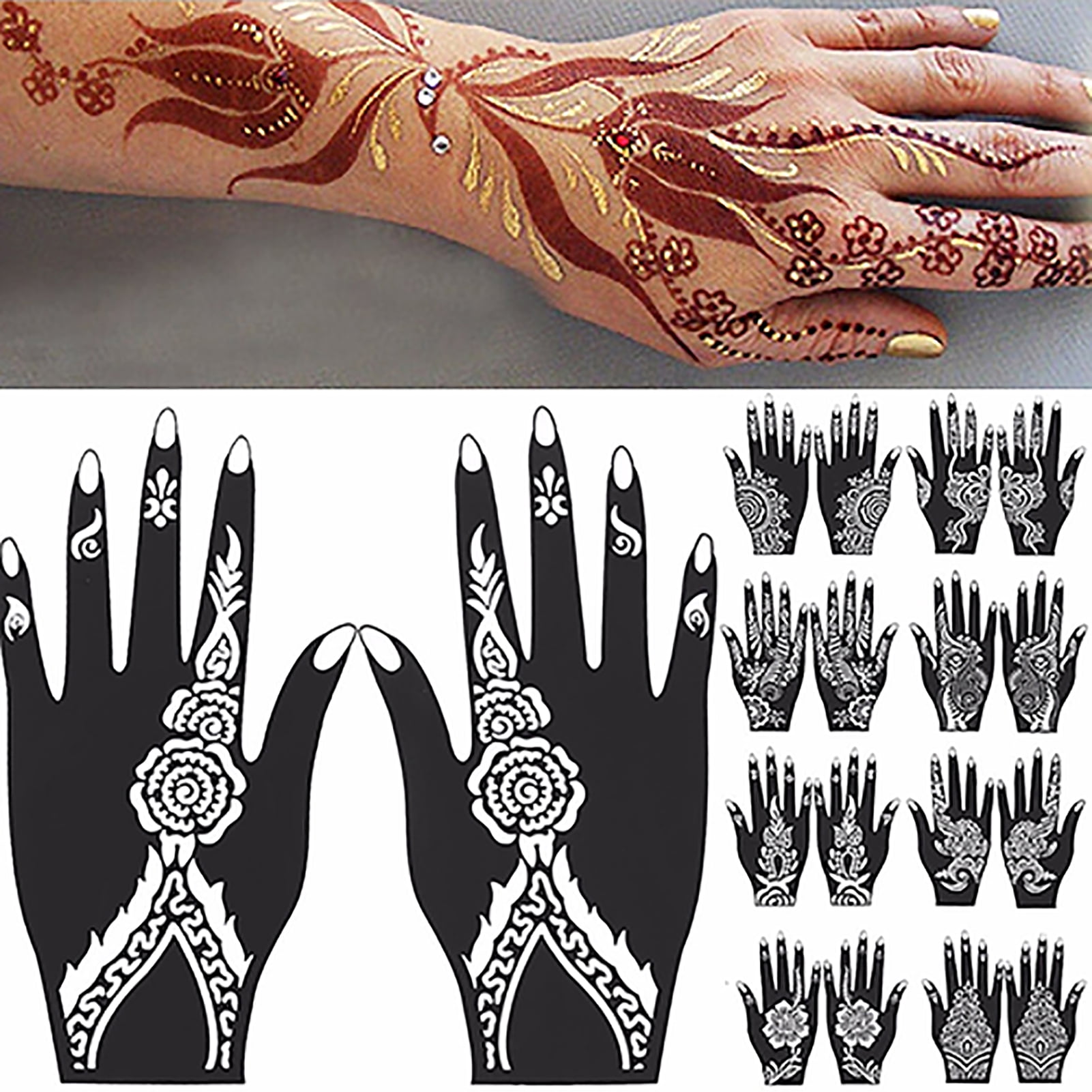 FLW 2Pcs Cool Temporary Flower Pattern Hand Art Decal Tattoo Sticker ...