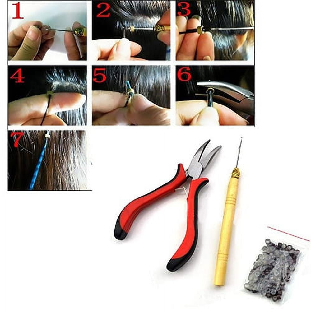 50pcs Synthetic Feather Hair Extension Kit with Plier Crochet Hook and Rings, Size: 40x0.5cm