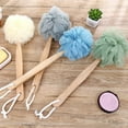thumbnail image 1 of FLW Wooden Long Handle Bath Brush Soft Nylon Mesh Back Scrubber Shower Body Cleaner, 1 of 10