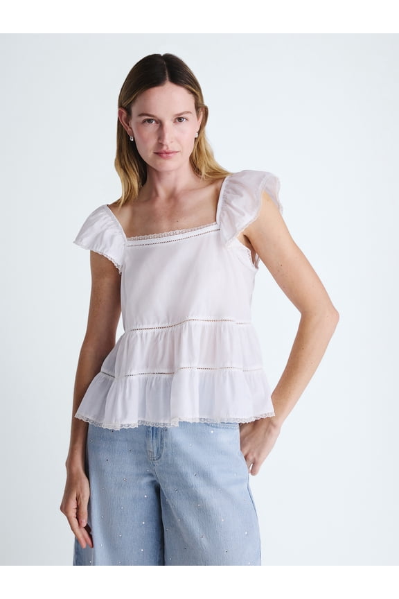 Women’s Flowy Lace Cotton Top, Sizes XS-XXL