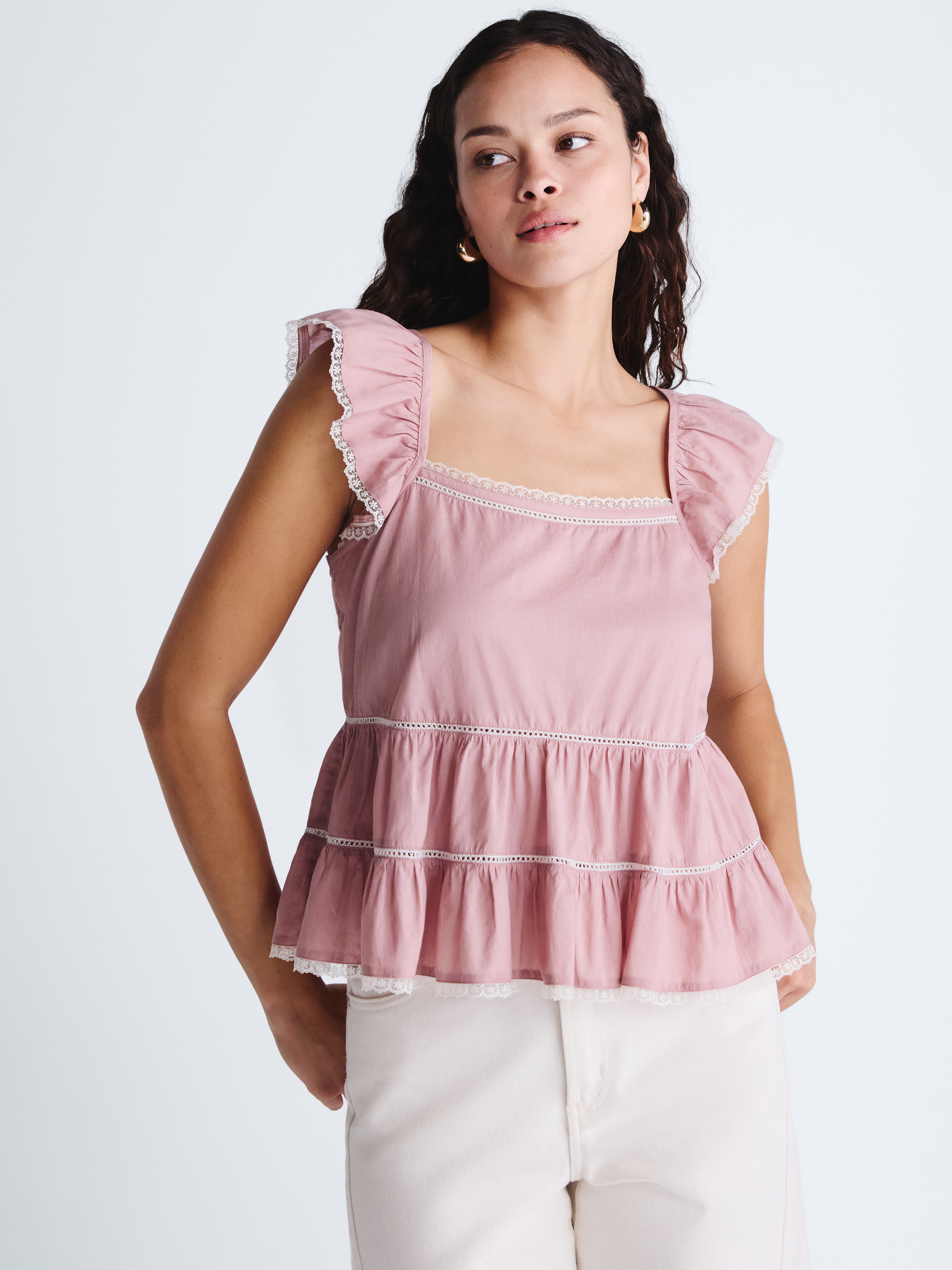 Scoop Women’s Flowy Lace Cotton Top, Sizes XS-XXL