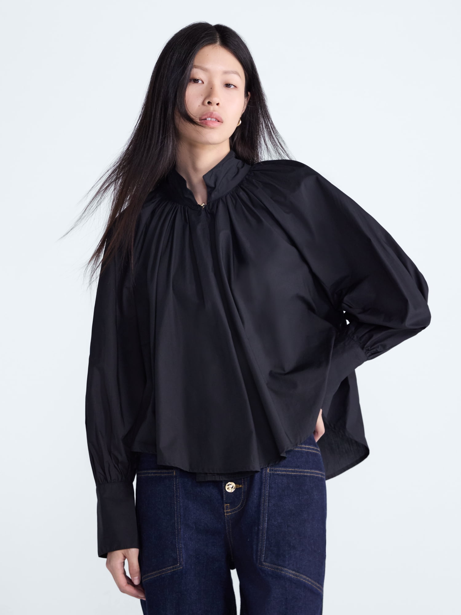 Scoop Women's and Women's Plus Flowy Volume Cotton Blouse, Sizes XS-4X