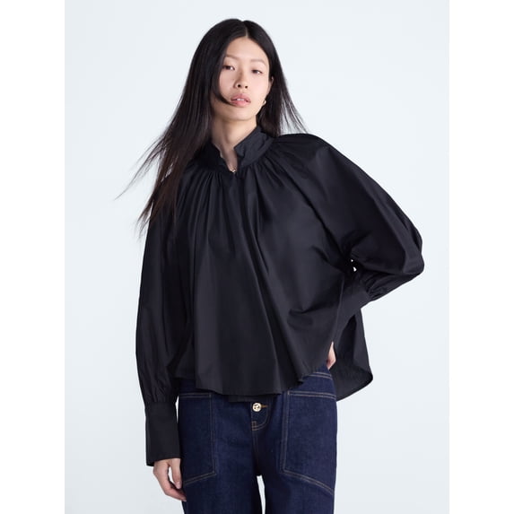 Scoop Women's and Women's Plus Flowy Volume Cotton Blouse, Sizes XS-4X