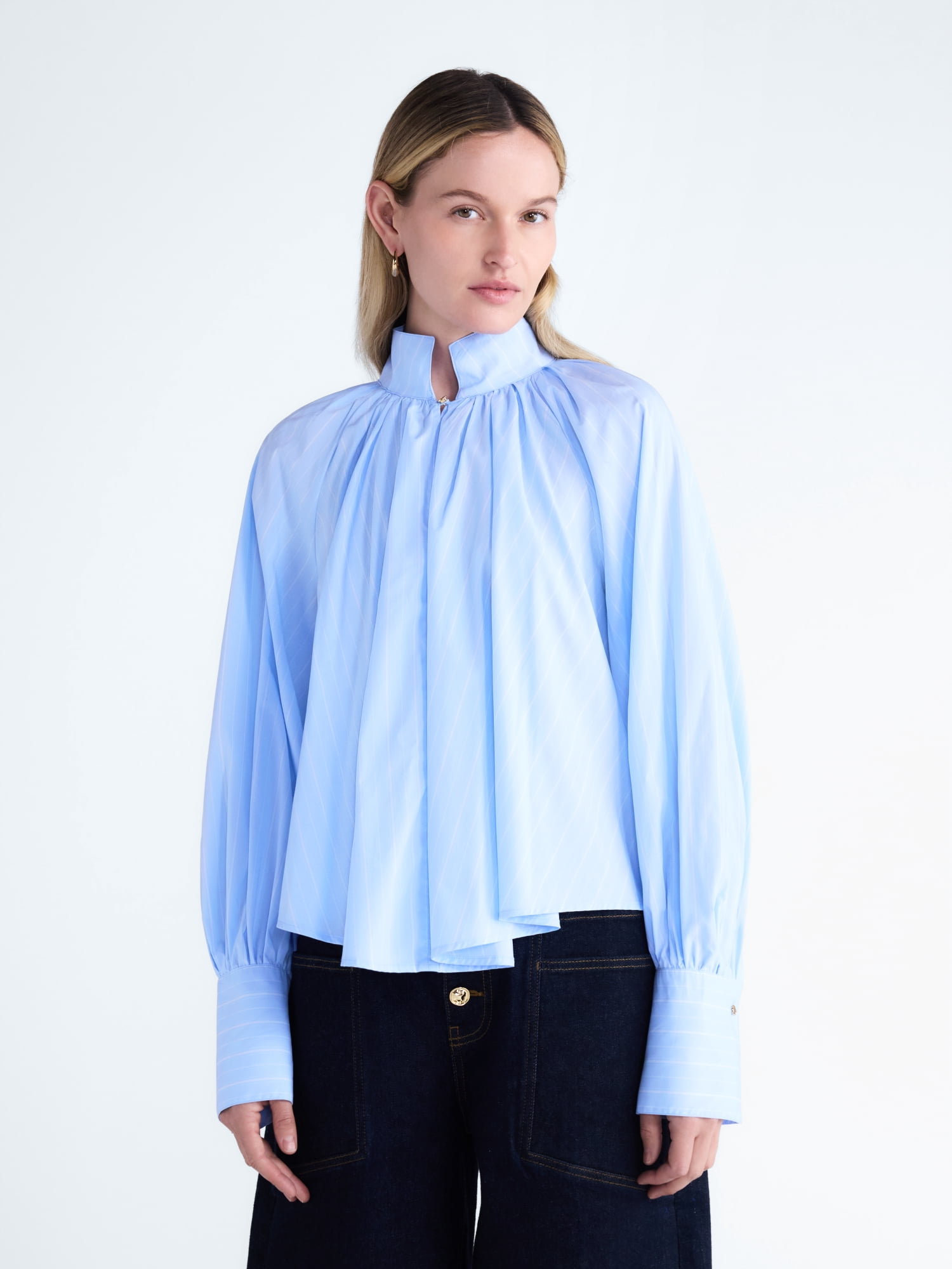Scoop Women's and Women's Plus Flowy Volume Cotton Blouse, Sizes