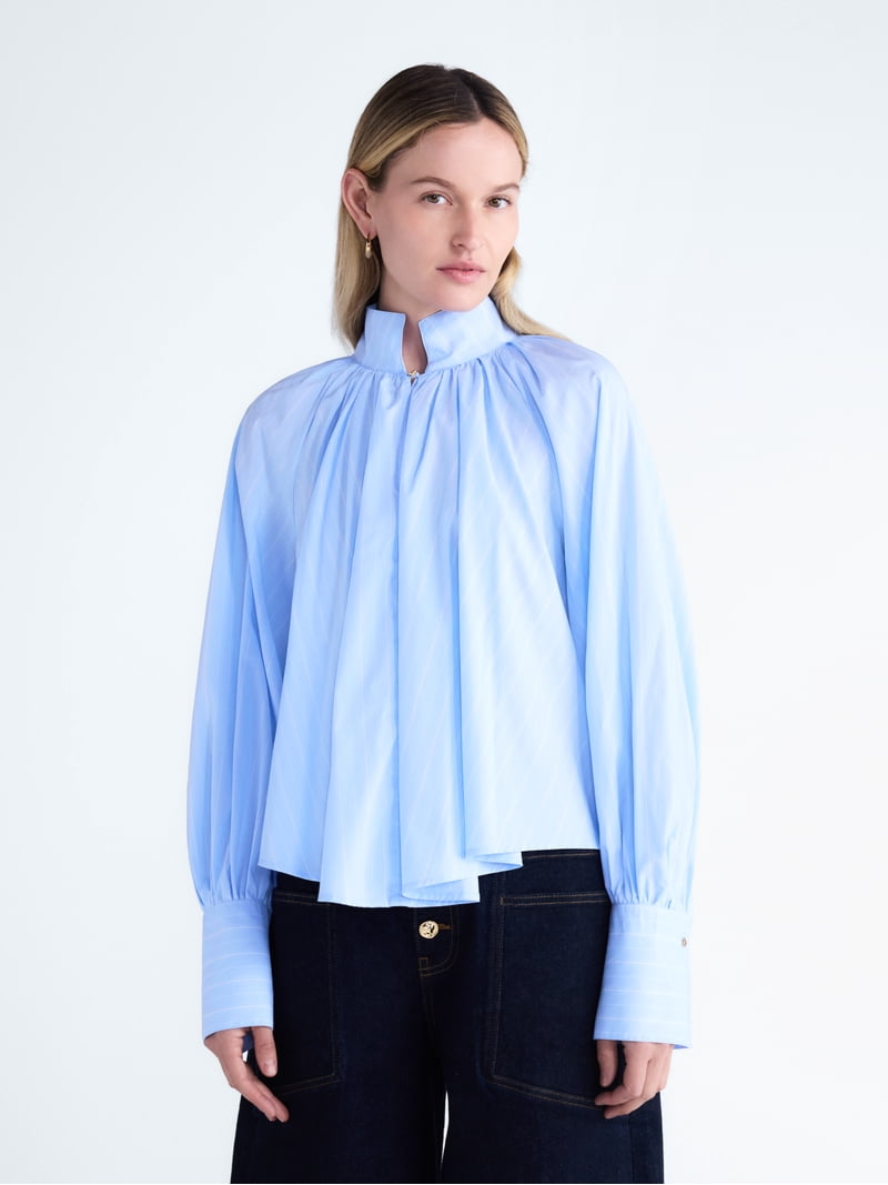 Scoop Flowy Volume Cotton Blouse, Blue, S, 100% Cotton - Walmart.com
