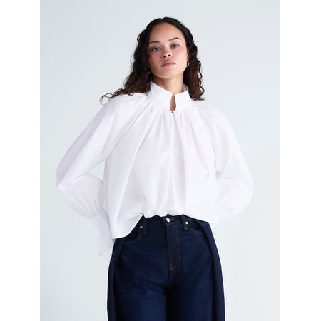 Scoop Women's and Women's Plus Flowy Volume Cotton Blouse, Sizes XS-4X