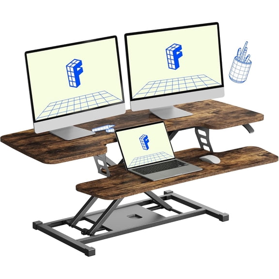 FLXISPOT Standing Desk Converter, Height Adjustable Riser, Manual Lift with Gas Spring Monitor and Laptop Workstation